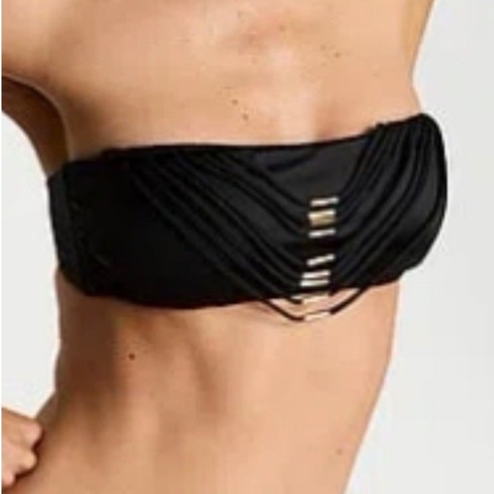 Agent Provocateur Mazzy Strappy Bandeau Bikini Top Black Gold Hardware Large NWT